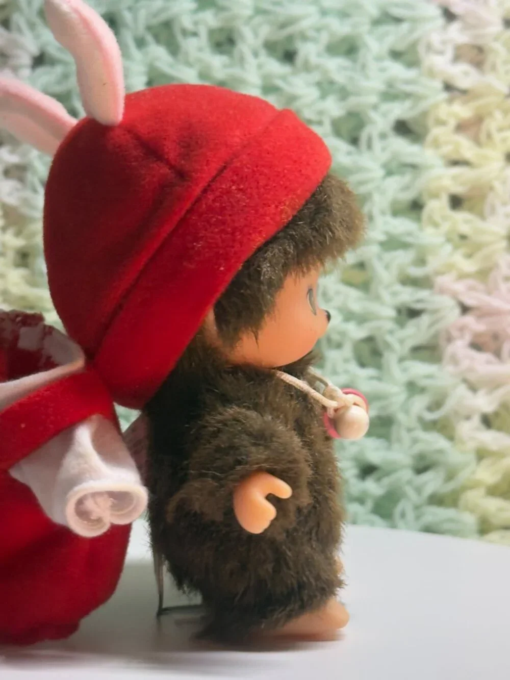 Sekiguchi Bebichhichi Monchhichi Baby Bunny Rabbit Pacifier Red Costume Doll 5